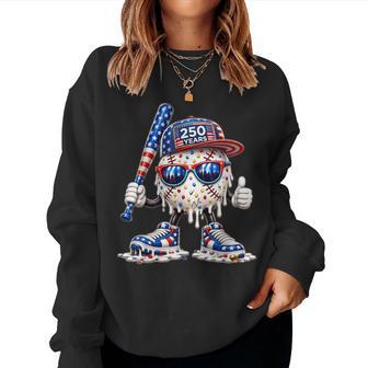 250 Years Boys Girls Cool Baseball Ice Cream Drip For 4Th Of Women Sweatshirt - Monsterry