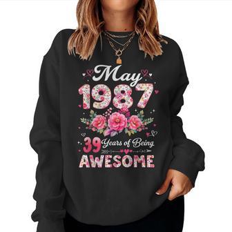 39歳 1987年5月 花柄 39歳 誕生日 男性 女性 レディーススウェットシャツ - Kawaiitshirt
