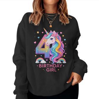 4Th Birthday Girl Unicorn Rainbow Unicorn 4 Years Old Bday Women Sweatshirt - Monsterry