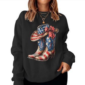 4Th Of July Cowgirl Boots Patriotic Girl Women Sweatshirt - Thegiftio UK
