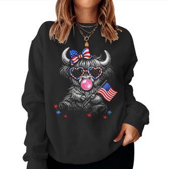 4Th Of July Highland Cow Cute American Farm Boys Girls Kids Women Sweatshirt - Monsterry