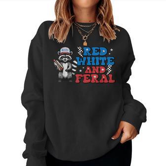 4Th Of July Raccoon White Red Feral Patriotic Kids Women Sweatshirt - Thegiftio UK