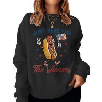 4Th Of July Here For Wieners Us Flag Hotdog Kids Women Sweatshirt - Thegiftio UK
