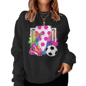 7 Years Old Birthday Girl 7Th Birthday Soccer Themed Party Women Sweatshirt - Monsterry