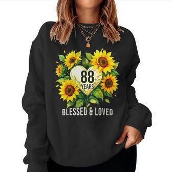 88歳 祝福された愛されたひまわりの花 ハート 88歳の誕生日 レディーススウェットシャツ - Kawaiitshirt