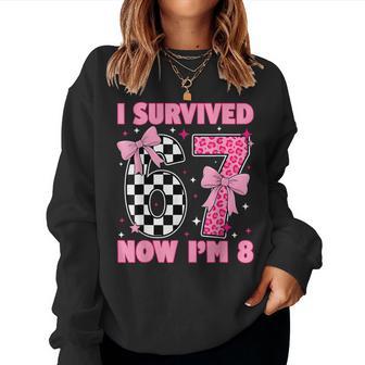 8Th Birthday Girl I Survived 6 7 Now I’M 8 Coquette Bow Bday Women Sweatshirt - Thegiftio UK