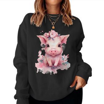 Adorable Petit Cochon Rose Aquarelle Floral De La Ferme Animal De La Ferme Oink Sweat-shirt pour femme - Cadeauxyz
