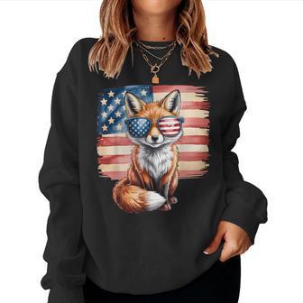 American Flag Fox Usa 4Th Of July Patriotic Women Women Sweatshirt - Thegiftio UK