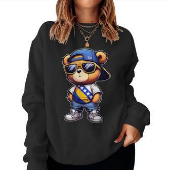 Balkan & Bosnian For And Cute Bosnia And Herzegovina Teddy Bear With Bosnian Flag Bih Women Sweatshirt - Thegiftio UK