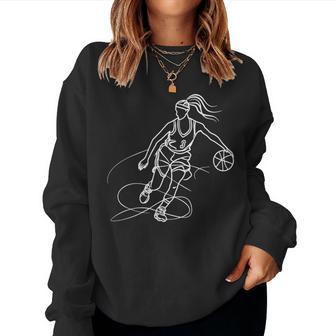 Baloncesto Chica Una Línea Dibujo Deporte De Equipo In Mangas Sudadera Mujer - Regaloses