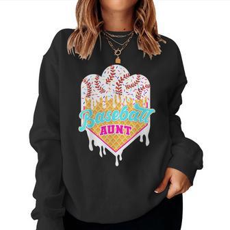 Baseball Aunt Ice Cream Drip Sweet Baseball Game Day Sport Women Sweatshirt - Thegiftio UK