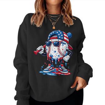 Baseball Drip American Flag 4Th Of July For Kids Women Sweatshirt | Mazezy