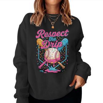 Baseball Mom Dad Son Ice Cream Drip Respect The Drip Women Sweatshirt - Thegiftio UK