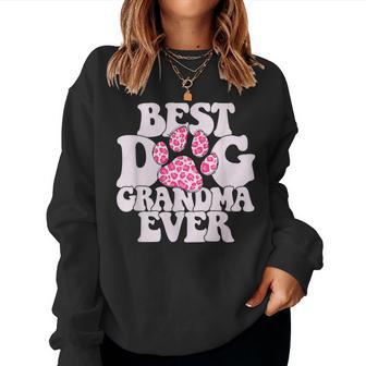 Best Dog Grandma Ever Groovy Cute Leopard Pattern Paw Women Sweatshirt - Thegiftio UK