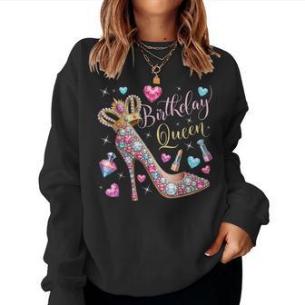 Birthday Queen Crown High Heel Hearts Stars Girls Women Sweatshirt - Thegiftio UK