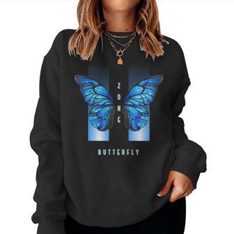 Blue Butterfly Beautiful Butterfly 長袖tシャツ レディーススウェットシャツ - Kawaiitshirt
