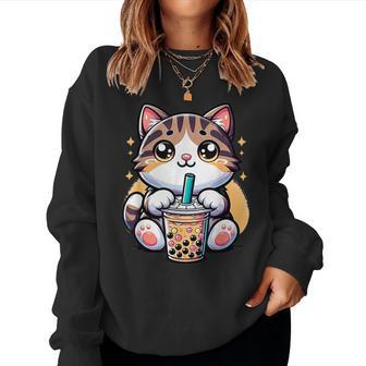 Boba Cat Drinking Boba Kitten Kawaii 日本人 男性 女性 キッズ レディーススウェットシャツ - Kawaiitshirt