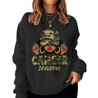 Cancer Season Black Woman Camo Hat Afro Girl Zodiac Women Sweatshirt - Monsterry