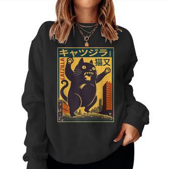 Catzilla Fat Cat Kawaii Neko Catzilla Nekomata Amoureux Des Chats Sweat-shirt pour femme - Cadeauxyz
