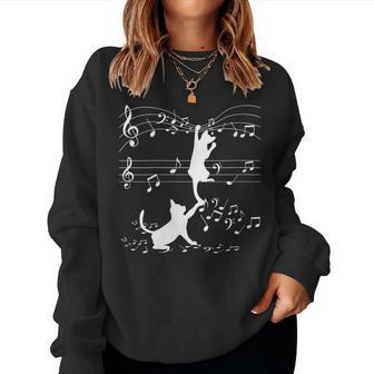 Chat Noir Jouant Avec Note De Musique Motif Amoureux Des Chats Sweat-shirt pour femme - Cadeauxyz