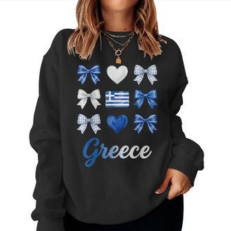 Coquette Nœud Drapeau Grec Grèce Cœurs Mignon Filles Sweat-shirt pour femme - Cadeauxyz
