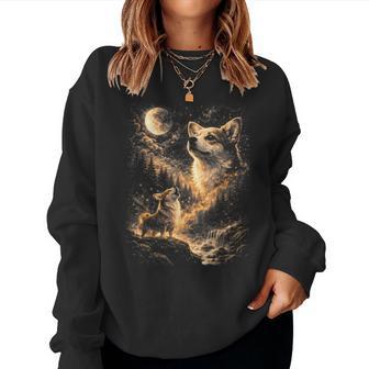Corgi Howling To The Moon Vintage 90S Moon Animals Corgi Mom Women Sweatshirt - Thegiftio UK