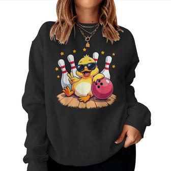 Cute Duck With Sunglasses Duck Playing Bowling For Women Women Sweatshirt - Thegiftio UK