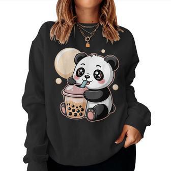 Cute Kawaii Panda Drinking Boba Bubble Tea Aesthetic Women Sweatshirt - Thegiftio