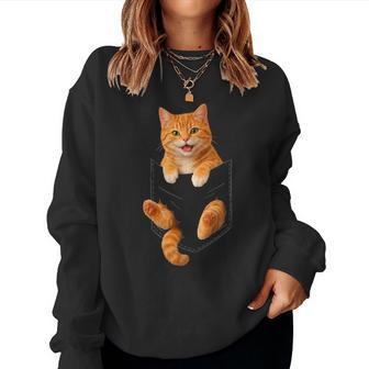 Cute Orange Tabby Cat Pocket Cat Dad Mom Animal Lover Women Sweatshirt | Seseable UK