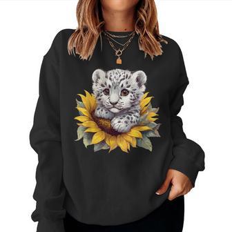 Cute Snow Leopard Cub In Sunflower Bloom Women Sweatshirt - Thegiftio UK