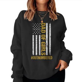 Dad Of Girls Outnumbered Fathers Day American Flag Women Sweatshirt - Thegiftio UK