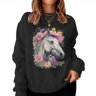 Derby Horse With Pink Sun Hat Women's Horse Racing Women Sweatshirt - Thegiftio UK