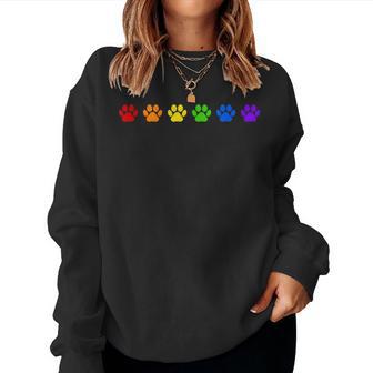 Dog Paw Lgbtq Rainbow Flag Gay Pride Ally Dog Lover Owner Women Sweatshirt - Thegiftio UK
