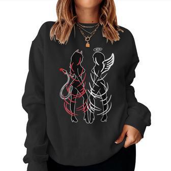 Donna Donneexy Illustrazioneimbolo Di Dualità Diavolo E Ragazz Con Collo A Women Sweatshirt - Novitaregali