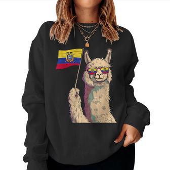 Ecuadorian Roots Llama Sunglass Ecuadorian Flag Ecuador Women Sweatshirt - Thegiftio UK