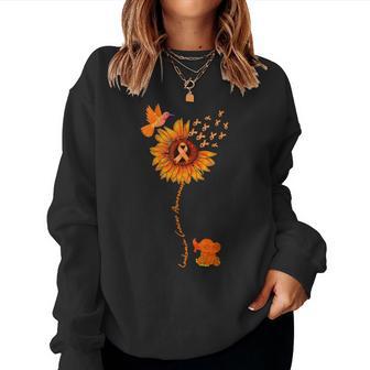 Elephant Sunflower Orange Ribbon Leukemia Cancer Awareness Women Sweatshirt - Monsterry