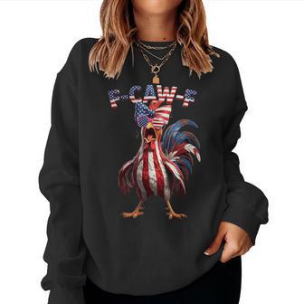 F Caw F Rooster 4Th Of July American Flag Fawk Chicken Humor Women Sweatshirt - Thegiftio UK