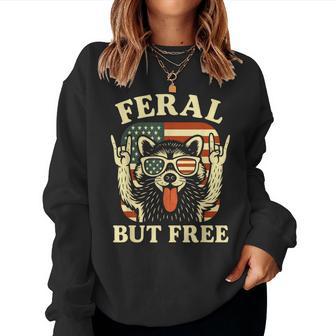 Feral But Free Kids Racoon 4Th Of July Patriotic Women Sweatshirt - Thegiftio UK