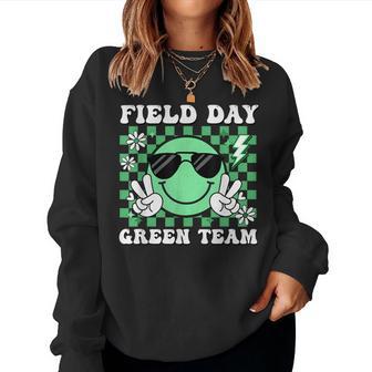 Field Day Green Team Groovy Smile Face Checkered Students Women Sweatshirt - Thegiftio