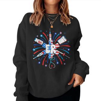 Firework 4Th Of July Patriotic Er Nurse Emergency Department Women Sweatshirt - Monsterry