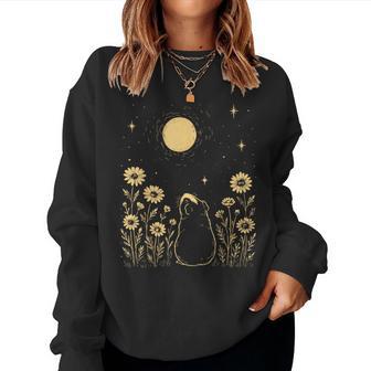 Floral Guinea Pig Moon Celestial Night Flower Animal Lover Women Sweatshirt | Mazezy