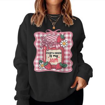 Fourth Grade Is My Jam Strawberry Cute 4Th Grade Teacher Bow Women Sweatshirt - Thegiftio UK