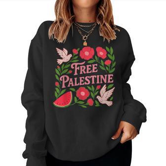 Free Palestine Gaza Boho Flower Watermelon Women Sweatshirt - Thegiftio