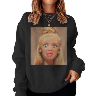 Creepy Doll Face Meme Expression Hilarious Sarcastic Women Sweatshirt - Thegiftio UK