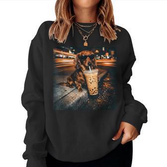 Dachshund Drinking Iced Coffee Lover Humor Women Sweatshirt | Seseable UK