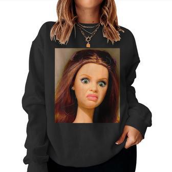 Disgusting Doll Face Meme Y2k Hilarious Sarcastic Women Sweatshirt - Thegiftio
