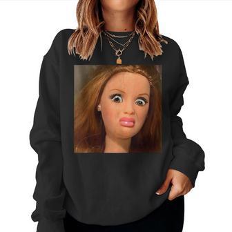 Doll Face Meme Expression Hilarious Sarcastic Women Sweatshirt - Thegiftio UK