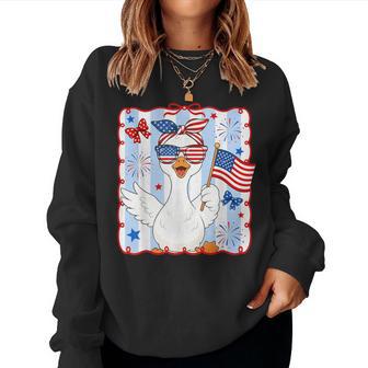 Goose 4Th Of July American Flag Preppy Girl Women Sweatshirt - Thegiftio UK