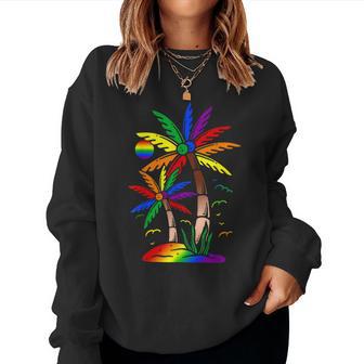 Palm Trees Rainbow Flag Gay Pride Lgbt Summer Vacation Women Sweatshirt - Thegiftio UK