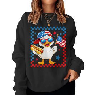 Patriotic Duck Hotdog Usa Flag 4Th Of July Boys Kids Women Sweatshirt - Monsterry